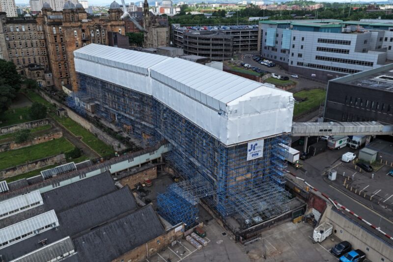 Scaffolding around Royal Infirmary in Glasgow